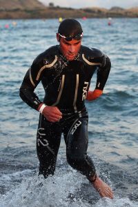 Dylan McNeice exiting the water in Saturday's Challenge Wanaka