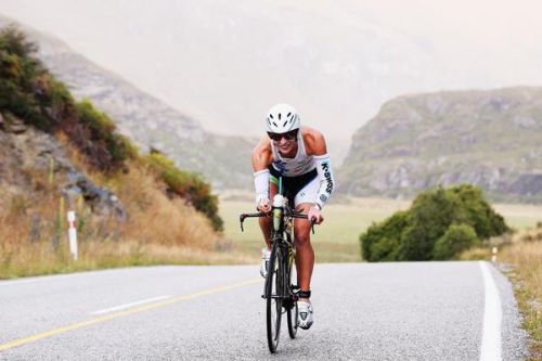 Gina Crawford on the bike leg of Challenge Wanaka