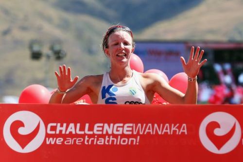 Gina Crawford celebrates winning Challenge Wanaka