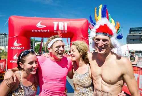 The winning team 'Naked Apaches' from the Wellington Tri Tag Relay in 2012