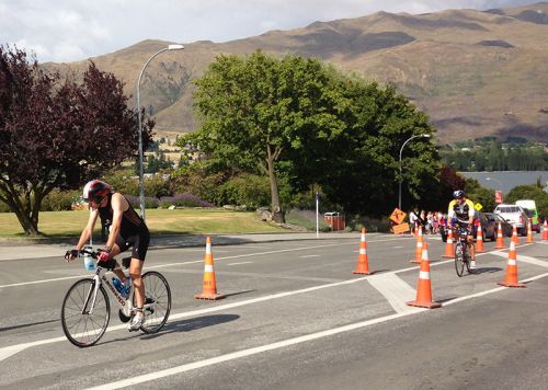 Climbing out of Wanaka towards Hawea, with my coach just behind me