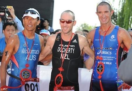 Top 3 Male Pro Finishers in the 2012 Beijing International Triathlon