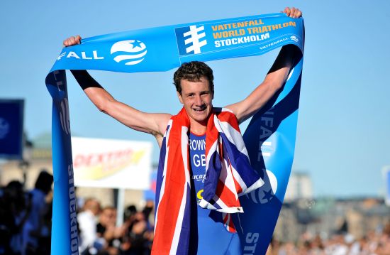 Alistair Brownlee winning in Stockholm