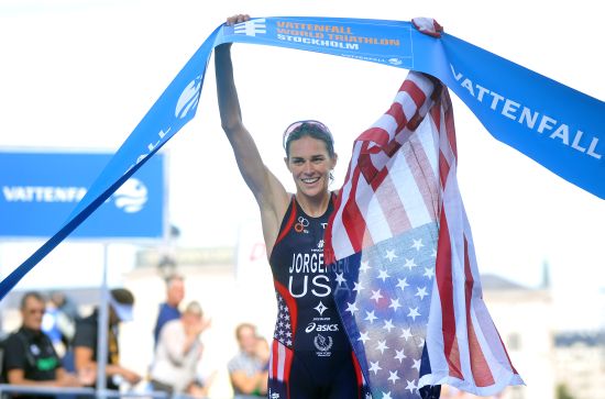 Gwen Jorgensen winning in Stockholm