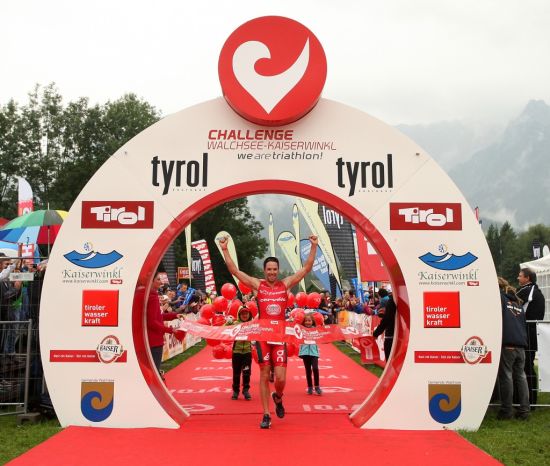 James Cunnama crossing the line for victory at Challenge Walchsee