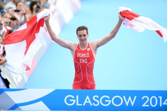 Alistair Brownlee coming in the win the mixed teams race