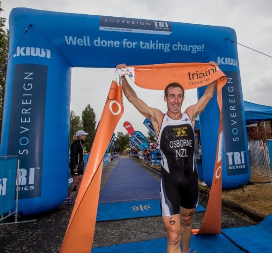 Sam Osborne winning the Oceania Sprint Champs in Kinloch - he will be backing up in the Sovereign Tri Takapuna event this Friday night