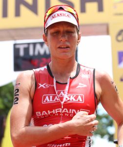 Caroline Steffen at the finish of IM70.3 Phillipines