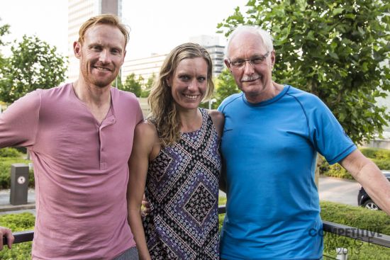 Caroline with partner David Dellow and her dad at Ironman Frankfurt