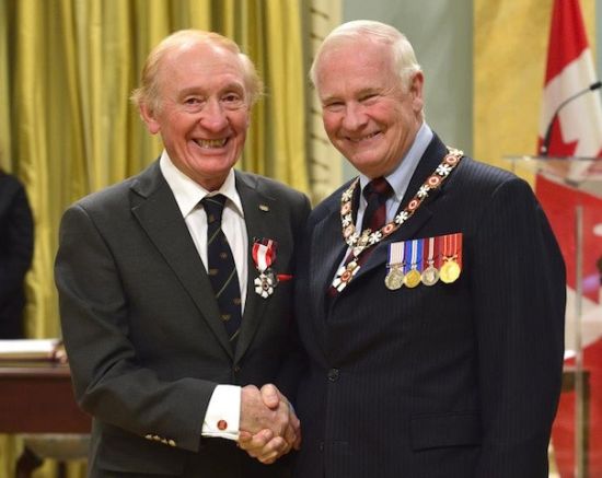 Les McDonald (left) receiving the Order of Canada from Governor General David Johnston